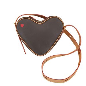 Women's Shoulder Bag Game på Coeur Mini Designer 57456 Red Heart-Shaped Handbag Calfskin Canvas Flower Crossbody Evening Purs282a