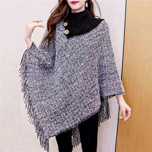 Scarves Winter Warm Fashion Striped Ponchos Shawl Women Europe America Ethnic Knit Tassel Wool Pullover Sweater Coat Pashmina Capes Lady