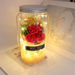 Korunmuş Çiçek Sabun Gül LED Valentine039s Gün Doğum Günü Hediyesi Ölümsüz RGB Hafif Çok Volun