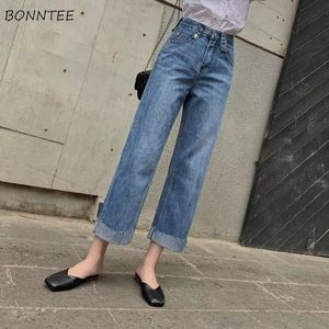 Jeans Jeans Women Straight High Waist Loose Anklelength Allmatch Casual Feminine Teens Washed Vintage Trousers Cuffs Autumn BF New