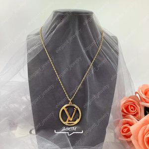 Collana classica con ciondolo a forma di lettera circolare in oro 18 carati, catena per maglione, moda femminile, collana semplice, regalo di gioielli firmati
