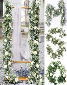 185 cm konstgjorda blommor växter falska eukalyptus garland kamelier silk rose vinrankor dekoration faux blommor hängande för bröllop 25870009