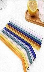 Drinking Straws 10 Piece Handmade Glass Straw With 2Pcs Cleaning Brush Reusable Eco Friendly Household Straight Bent Bar Accessori4579012