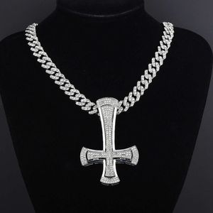 Designer colar hip-hop diamante invertido cruz pingente rock boate masculino colar personalizado jóias mens moda luxo cubano link corrente colar