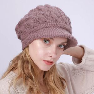 Visors European And American Women's Winter Solid Beret Leisure Hair Warm Hat Fashion Knitted Outdoor