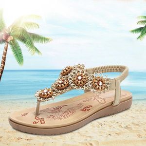 Sandals Beach Casual Shoes Ladies Bohemian Elastic Band Women Bead String Women's Womens Soft