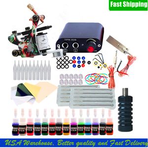 Professional Tatto Kits Top Artist Complete Set Tattoo Machine Gun Lining And Shading Inks Pigment Power Needles Tattooing Supply