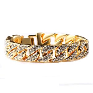 Överdriven tung extra grov 24k solid guld miami kubanska länkkedjor glänsande full diamant armband hip hop bling smycken hipster män guld armband