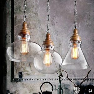 Pendant Lamps Loft Industrial Glass Bubble Lights Rustic Wood Farmhouse Decor Kitchen Island Lighting Fixtures