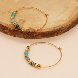 Hoop Earrings Natural Stone Hematite Beaded Gold Color For Women Teen Girl Summer Jewelry Stainless Steel Hypoallergenic Earring