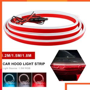 Luzes decorativas Novo capô de carro LED Light Strip 12V 1.2M / 1.5M / 1.8M Scanning Atmosfera Lâmpada Daytime Running Drl Acessórios Drop Delive OTDL0