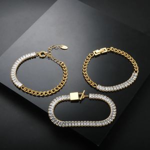 Bracciale cubano di lusso con zirconi cubici con pannelli in acciaio inossidabile 316L, braccialetto quadrato bianco in cristallo per gioielli da donna all'ingrosso 231124