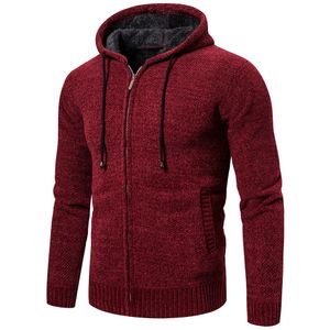 Men's Outerwear Hooded Cardigan with Plush and Thick Sweater Autumn Winter Fashion Casual Top Long Sleeve