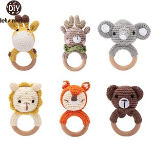 Rattles Mobiles Lets Make 1PC virkning Animal Rattle Soother Armband Wood Teether Baby Product Mobil PRAM CRAB RING Toys Born Gift 230427