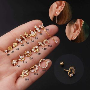 Womens Stainless Steel Earring Stud Shiny Cubic Zirconia Pierced Earrings Screw Ball Studs Popular Ear Bone Nail Ear Ring Jewelry Piercing Gold Boucle For Women Girl