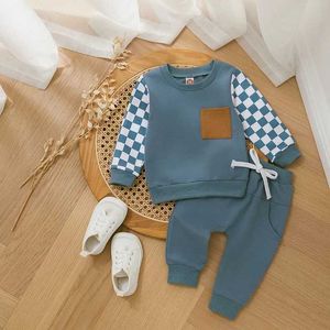 Clothing Sets New Baby Boy Clothes Set Winter Autumn Suit Checkerboard Long Sleeve Sweatshirt Elastic Waist Pants Kids Infant Casual Outfits