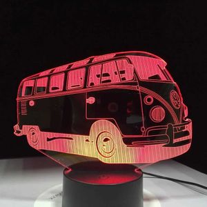 Nocne światła szkolne autobus 3D iluzja LED Lampa stołowa Nocna światło czujnik 7 kolorów Zmień efekt Prezenty świąteczne YQ231127
