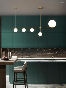 Lampadari Luci Nordic LED Illuminazione in ottone di lusso Sala da pranzo Apparecchio in vetro Isola della cucina Apparecchi sospesi in rame