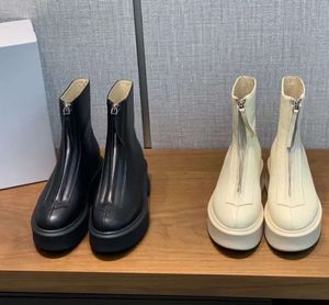 Row White Smooth Leather Ankle Chelsea Boots Platform Zip Slip-on Round Toe Block Heelsフラットウェッジブーツ