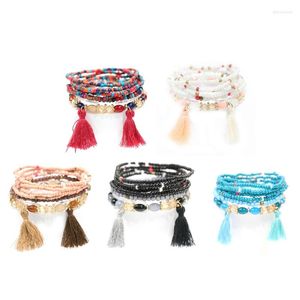 Bracelets de charme F19D Multicolor empilhável Bracelet Stretch Stretch Multilayer Wristband Handmade Wrap Tassel Bangle Party Ornament