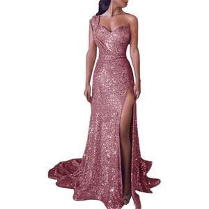 Party Dress Female Evening Elegant Sexy Deep V Neck One Shoulder Sleeveless Sequined Long Maxi Dresses For Women