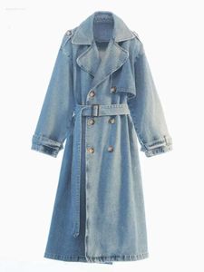 Kurtki dla kobiet RR x Long Denim Trench Coats for Women Pas na talii Slim Jean Ladie