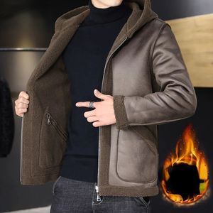 Mäns päls faux päls mode mäns faux päls överrock vinter tjock varm ytterkläder stor lapel päls krage huva jacka man fluffiga rockar q194 231127