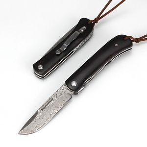 A1965 Ball Barging Pocking Knife Damascus Стальная точка капля лезвия чернокожие ручка на открытом воздухе в походы на рыбалку EDC Pocket Knives