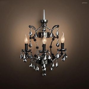 Wall Lamps Exquisite Style Log House Crystal Sconce Decor LED Clear Smoke Chandelier Vintage Rustic Black Foyer Light Fixture