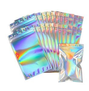 Holographic Resealable Smell Proof Bags Mylar Bags for Food Storage Packaging Supplies Double-Sided Color Zipper Lock Bag