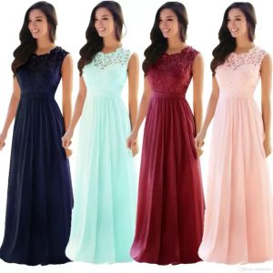 Elegant Lace Bridesmaid Dresses Jewel Sleeveless Plus Size Sheer Back Zipper Chiffon Cheap Formal Maid of Honor Gowns CPS489