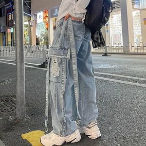 Jeans da uomo Y2K Uomo Vintage Streetwear Coreano Baggy Strappato a vita alta Pantaloni a gamba larga dritti Pantaloni in denim Pantaloni da jogging Abbigliamento maschile 230426