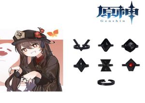 Diğer Etkinlik Partisi Malzemeleri Çin Anime Genshin Etki Cosplay Aksesuar Hu Tao Cos Yüzük Seti Siyah Gümüş Alaşım Yüzüğü 7 Hediye ile 3741785