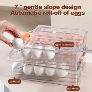 Depolama Şişeleri Yumurta Kutusu 7 Derece Eğim Roll Raf Çok Katmanlı İstifleme Tipi Yuva Tepsi Buzdolabı Organizatör Günlük Kullanım