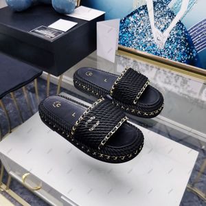 Designer Fashion Women Sandals Knitted Slippers Thick Bottom Chain Decoration Fire Style with Box 35-41