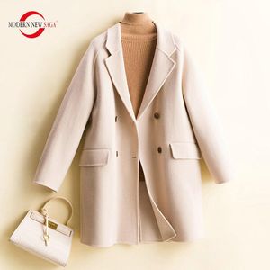 Fur MODERN NEW SAGA Winter Women Coat 100% Wool High Quality Autumn Warm Woolen Loose Coat Fashion Wool Blend Long Jacket Overcoat