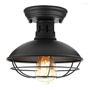 Ceiling Lights Farmhouse Vintage Light Fixture Loft Industrial Rustic Black Metal Cage Lamp E27 Base For Hallway Foyer Kitchen Porch