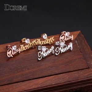 Stud Doremi 3A Heart Zircon Name Earrpersonalized Custom Name örhängen Kvinnor Anpassa initial Cursive Namnplatta Studörhängen J231127