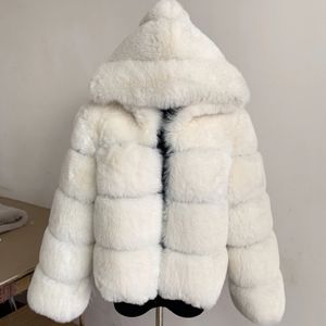Mulheres pele do falso inverno quente falso pele de raposa casaco com capuz grosso jaqueta de luxo das mulheres inverno falso alta qualidade 231127