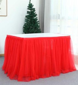 Białe spódnica stołowa Tutu Tiulowa zastawa stołowa Baby Shower urodzin Halloween Bankiet Wedding Party Red Skirting Cover Decor 211303069