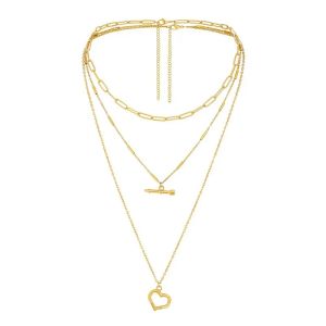 Korean fashion hollow heart pendant necklace, multi-layer stainless steel necklace women fashion pendant women high quality gold necklace boyfriend girlfriend g