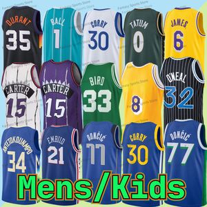 6 James Stephen 30 Curry Jersey Doncic Basketball Men Kids Jersey TATUM Giannis Embiid 32 Shaquille ONeal 33 Larry Bird 15 Vince Carter Breathable Shirts Youth