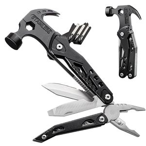 Multitool Hammer 15 em 1 Mini Hammer Multitool com alicates Multi -Tool Hammer com chaves de fenda, clipe de bolso multitool, presente de dia de ano novo para o dia do dia do dia (preto)