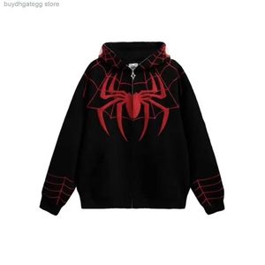 Hn9l erkek hoodies anime örümcek adam ceket serin kız tarzı Amerikan niş tasarım duyu kapşonlu işlemeli haldigan kazak trendi