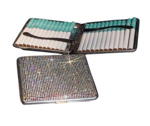 Rostfritt stål kristallcigarettfodral glänsande diamantrökningshållare förvaring stash box gåva7632459