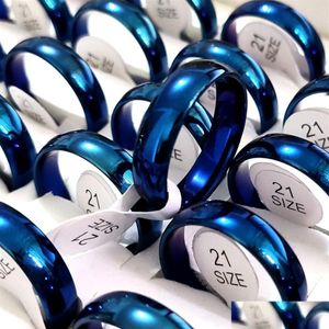 Pierścienie zespołowe Whatle 50pcs Blue 6 mm Wedding Ring Men mężczyzn Kobiety stal nierdzewna męska kobieta modna klasyczna biżuteria246t Drop Deli Dhmb1