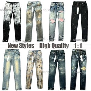 Designer Mens Womens Pants Purple Brand Jeans Summer Hole High Street Purple Retro Straight Regular Denim Tears Washed Old Long Jeans 68 7