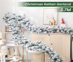 27mの松の針ガーランドクリスマス装飾バートップリボンガーランド雪の先端緑のクリスマスツリーの飾りXmasパーティー用品214998492