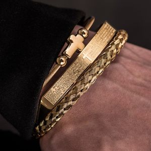 Bracelets de charme Conjunto de luxo de aço inoxidável pulseira de aço hip -hop jóias jóias charme cruzado abertura aberta escultura em espanhol pulseira bileklik 230426