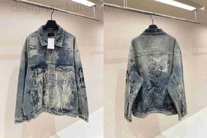 Herrjackor Designer Luxury Rätt version av Paris B Graffiti Heavy Industry's Washed and Worna Blue Denim Jacket 8vqk